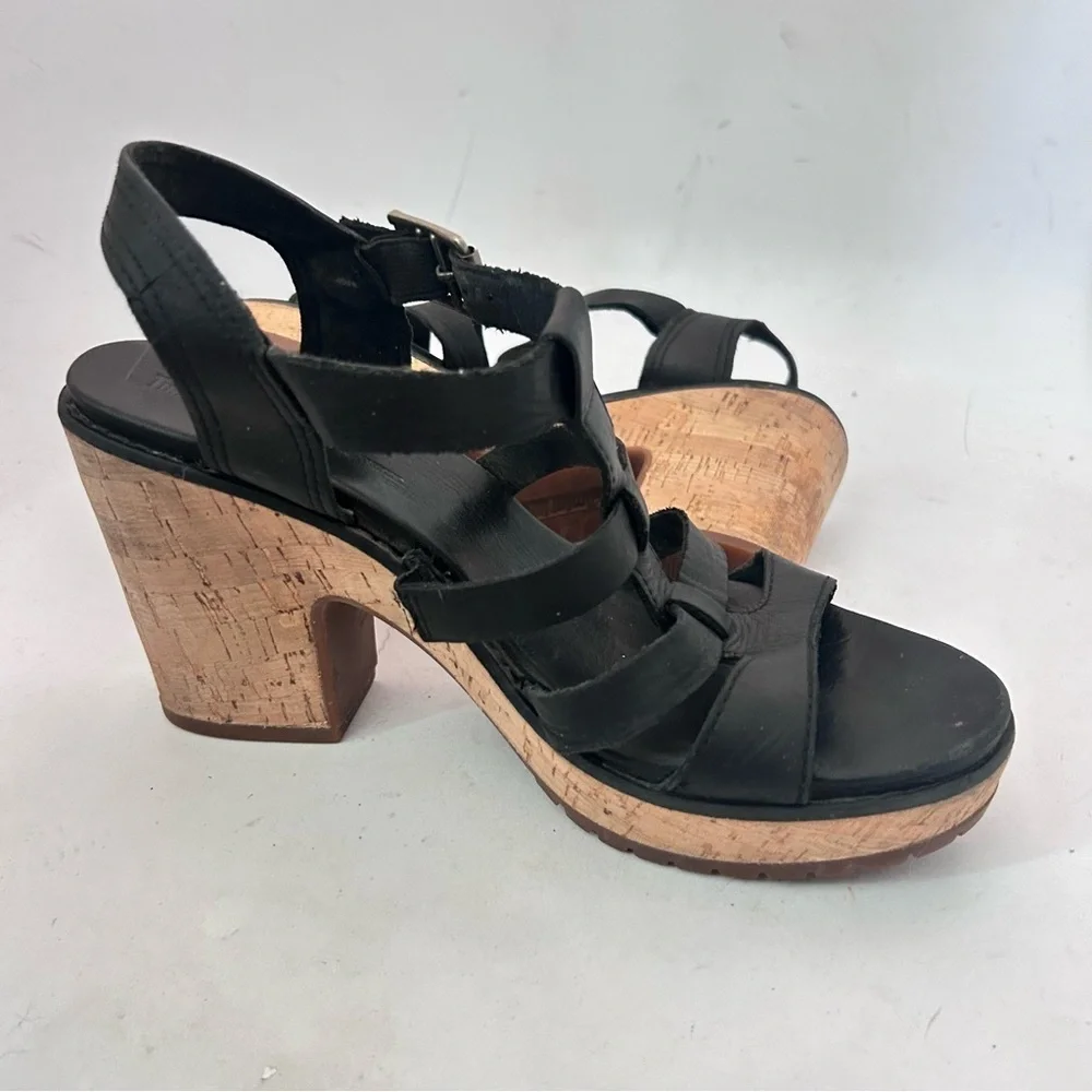 Timberland Roslyn Black Leather Chunky Plataform Strappy Sandals Sz 7.5 Y2k